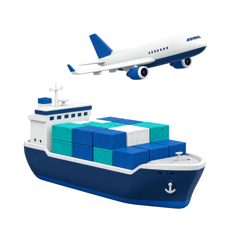 3D illustration of ocean and air freight