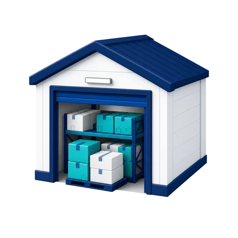 3D illustration of warehouse storage and cargo boxes