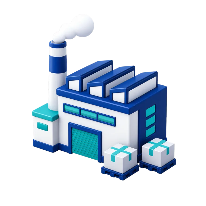3D illustration of a supplier factory and cargo